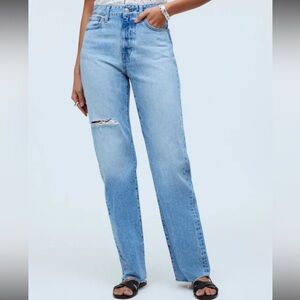 NEW Madewell The 90s Straight Jean Revoir Wash Blue Relaxed High Rise 26 raw hem